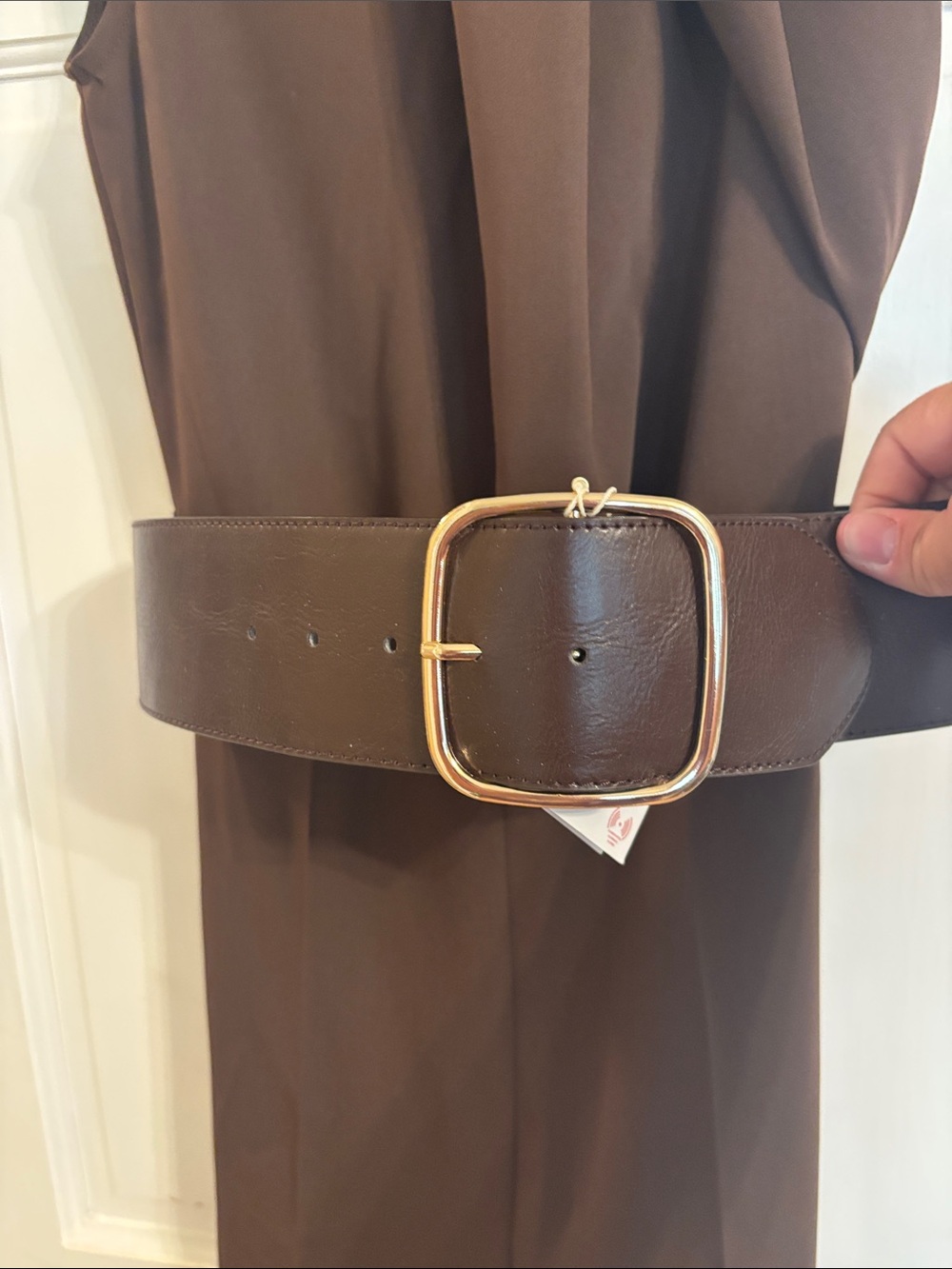 Zara Dark Brown Sleeveless Jumpsuit with Belt Detail - Picture 3 of 6